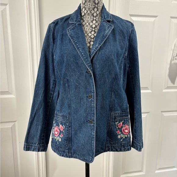 Northern Reflections Cottagecore embroidered Floral Denim Blazer Jacket - Size L - Picture 2 of 7